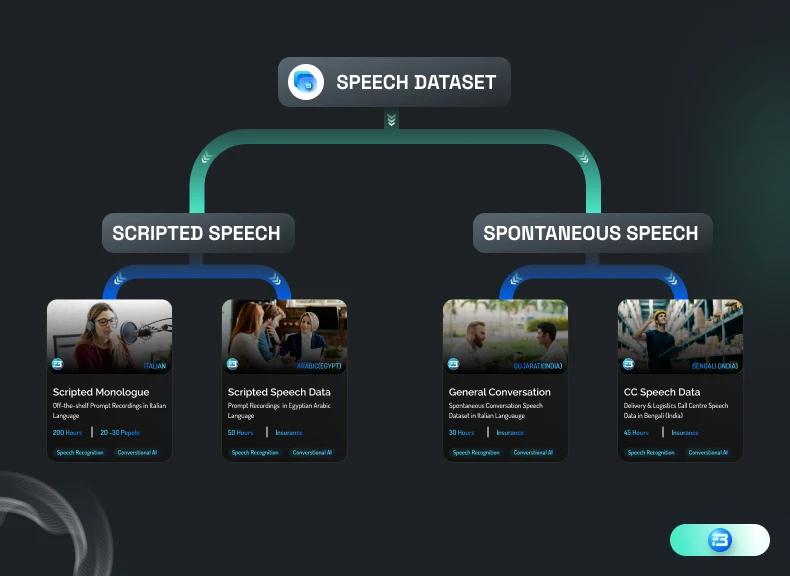 Types of Speech Dataset Featuring FutureBeeAI Dataset from Datastore