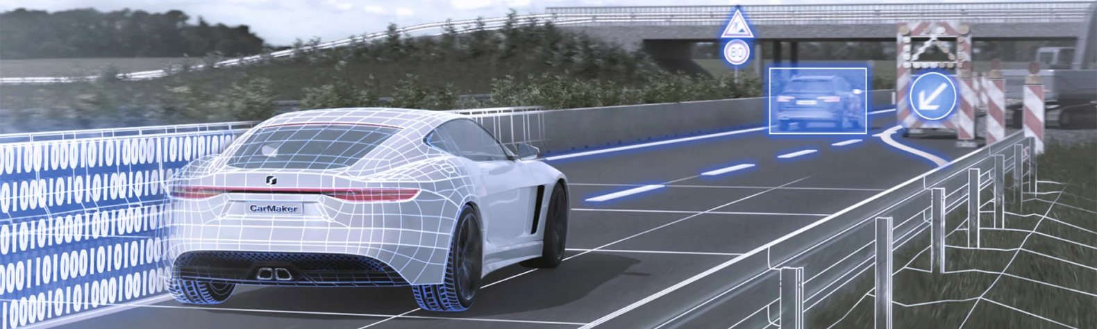 Car tracking surrounding objects with the bounding box to recognize and make decisions for automated driving.