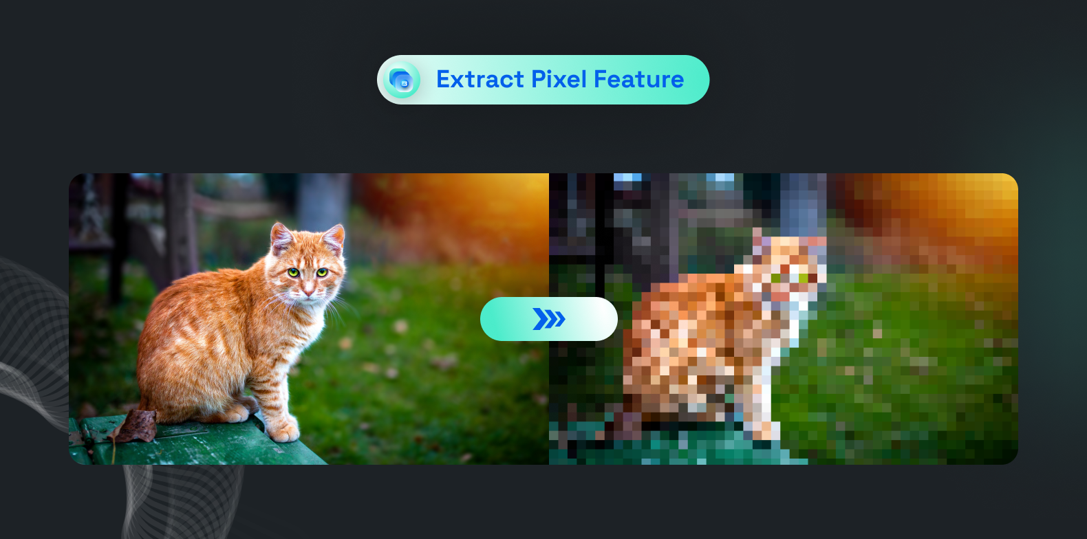 Conversion of a raw image of a cat into pixelated image extraction for image recognition.