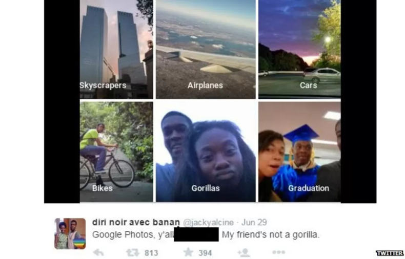 Google mistakenly labled “Gorillas” to an image of a person in google photos