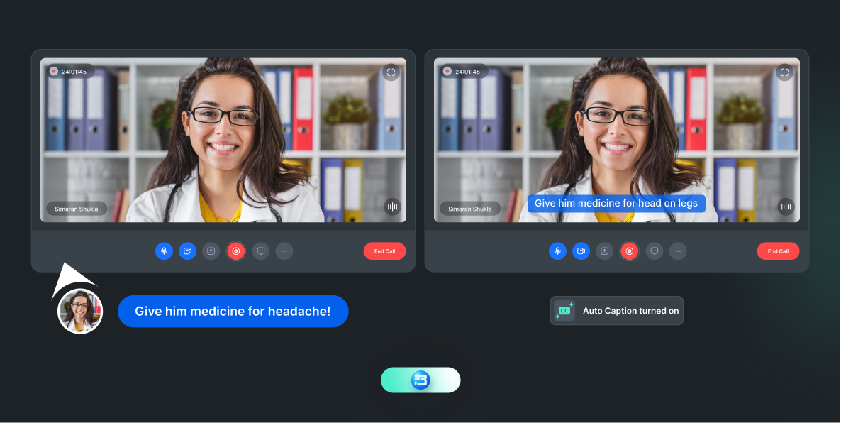 Comparing real speech and auto caption feature of video conferencing application