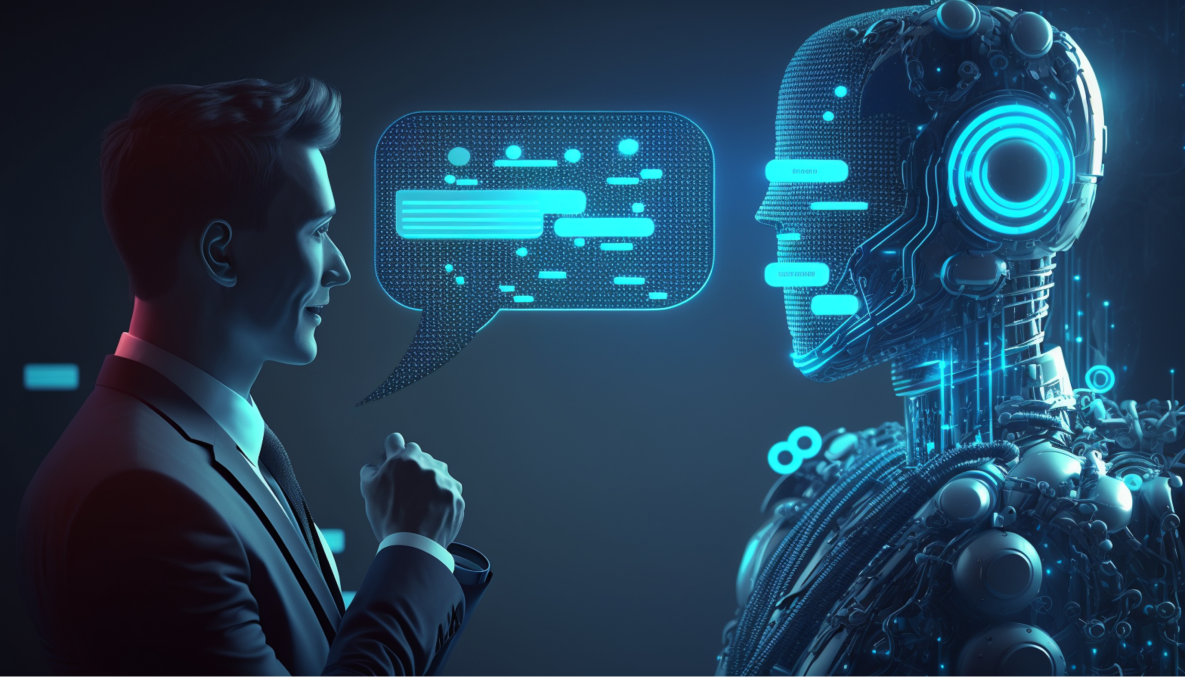  An image of person speaking to a robot created by generative AI